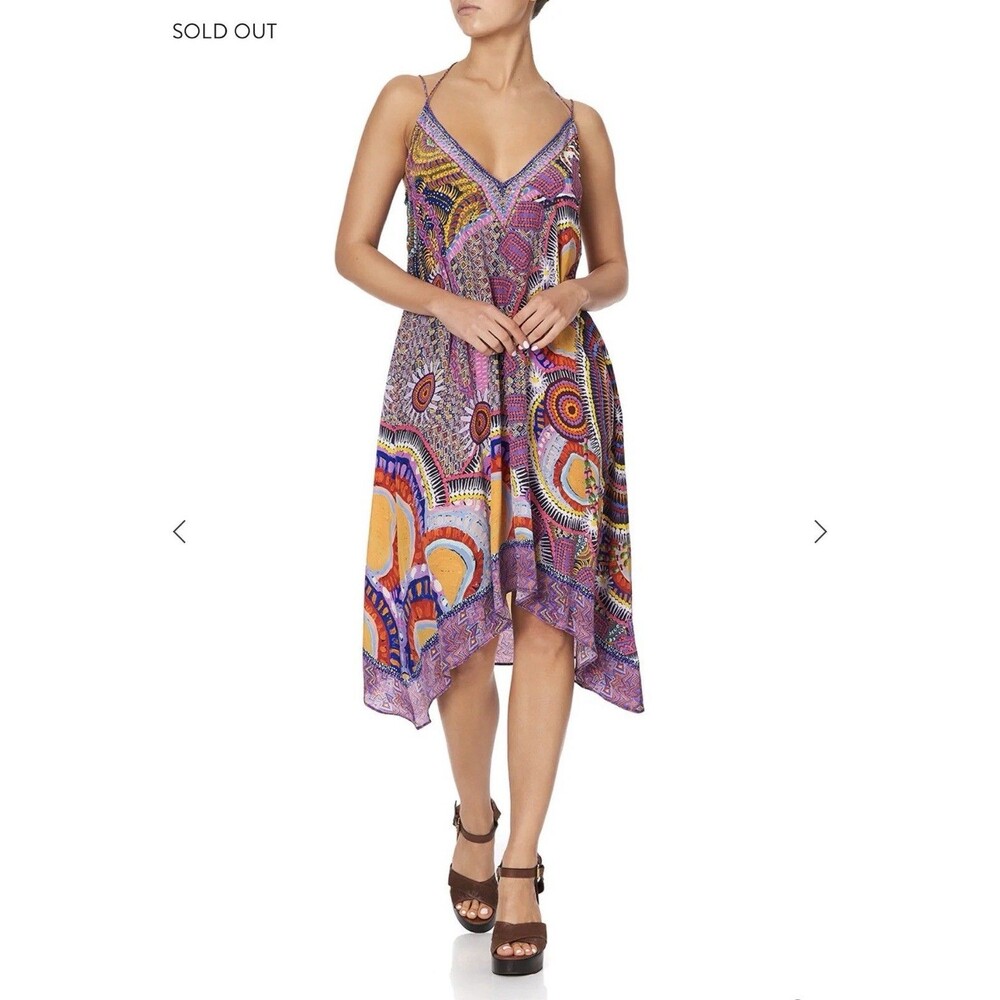 Camilla Warlu Dreaming V-Neck Strappy Flare Dress in Multi Size Medium Australia